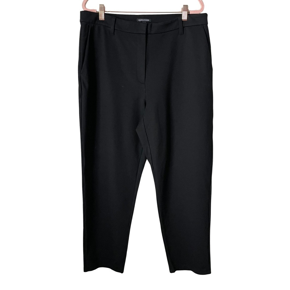 Eileen Fisher Pants Womens Large Black‎ Ponte Knit Tencel Nylon Tapered Ankle